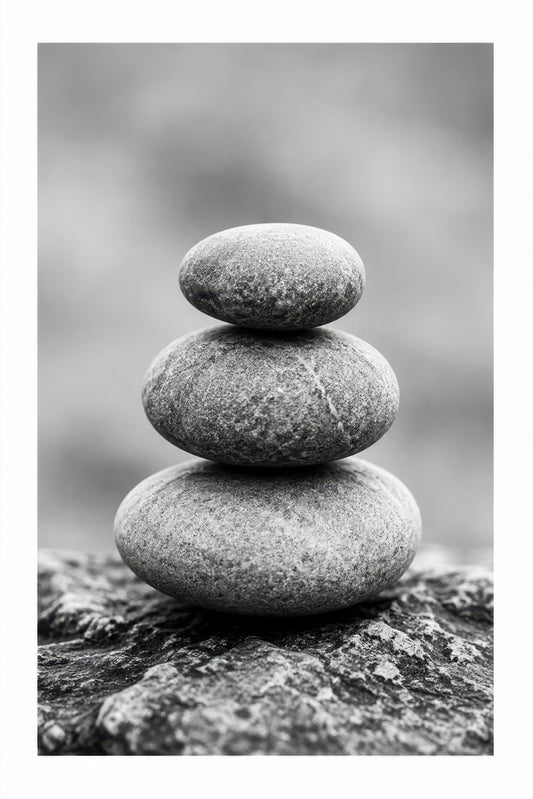 Gri Beyaz Denge Taşları Minimalist Zen Duvar Tablosu