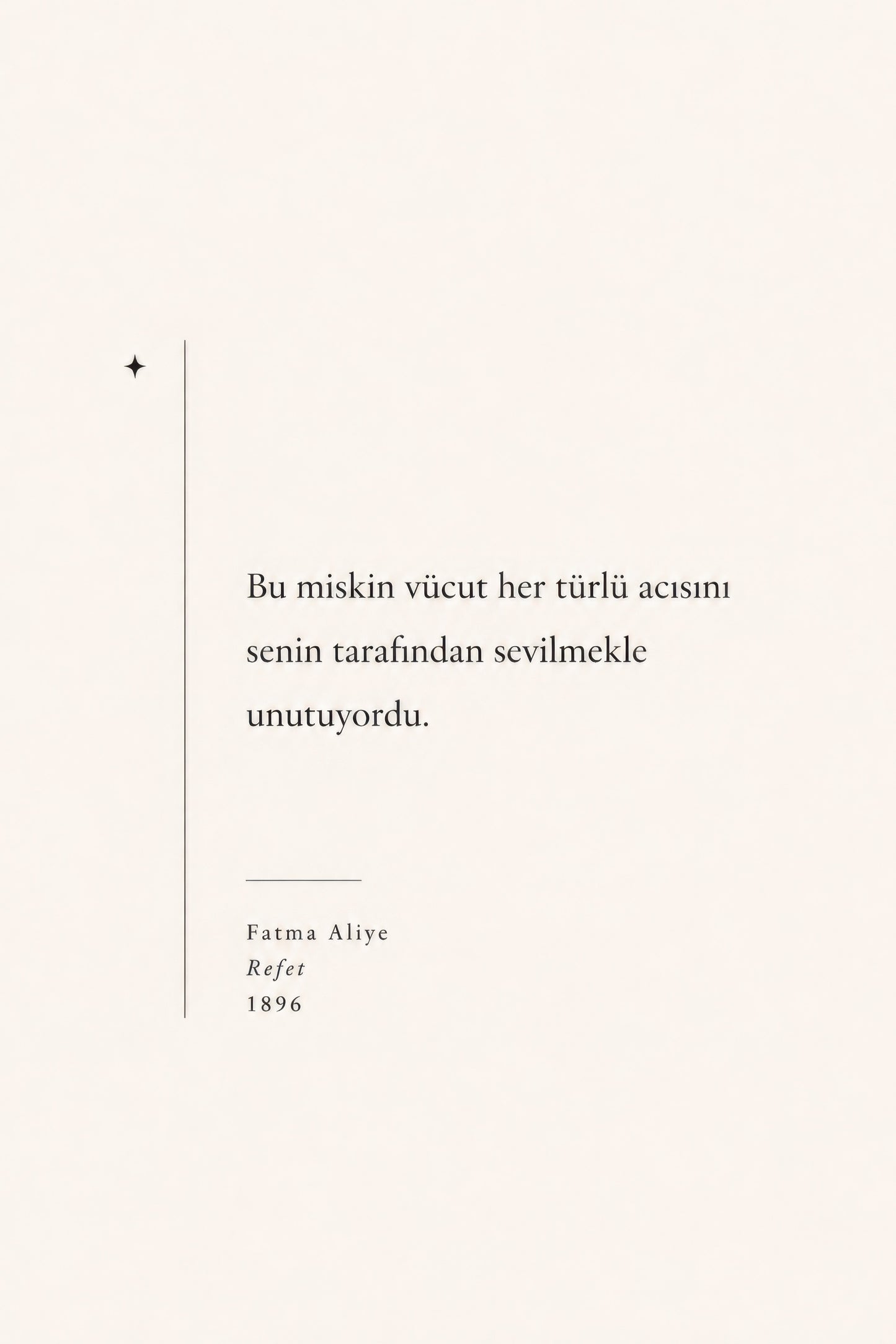 Krem Siyah Fatma Aliye Refet Alıntı Minimalist Duvar Tablosu