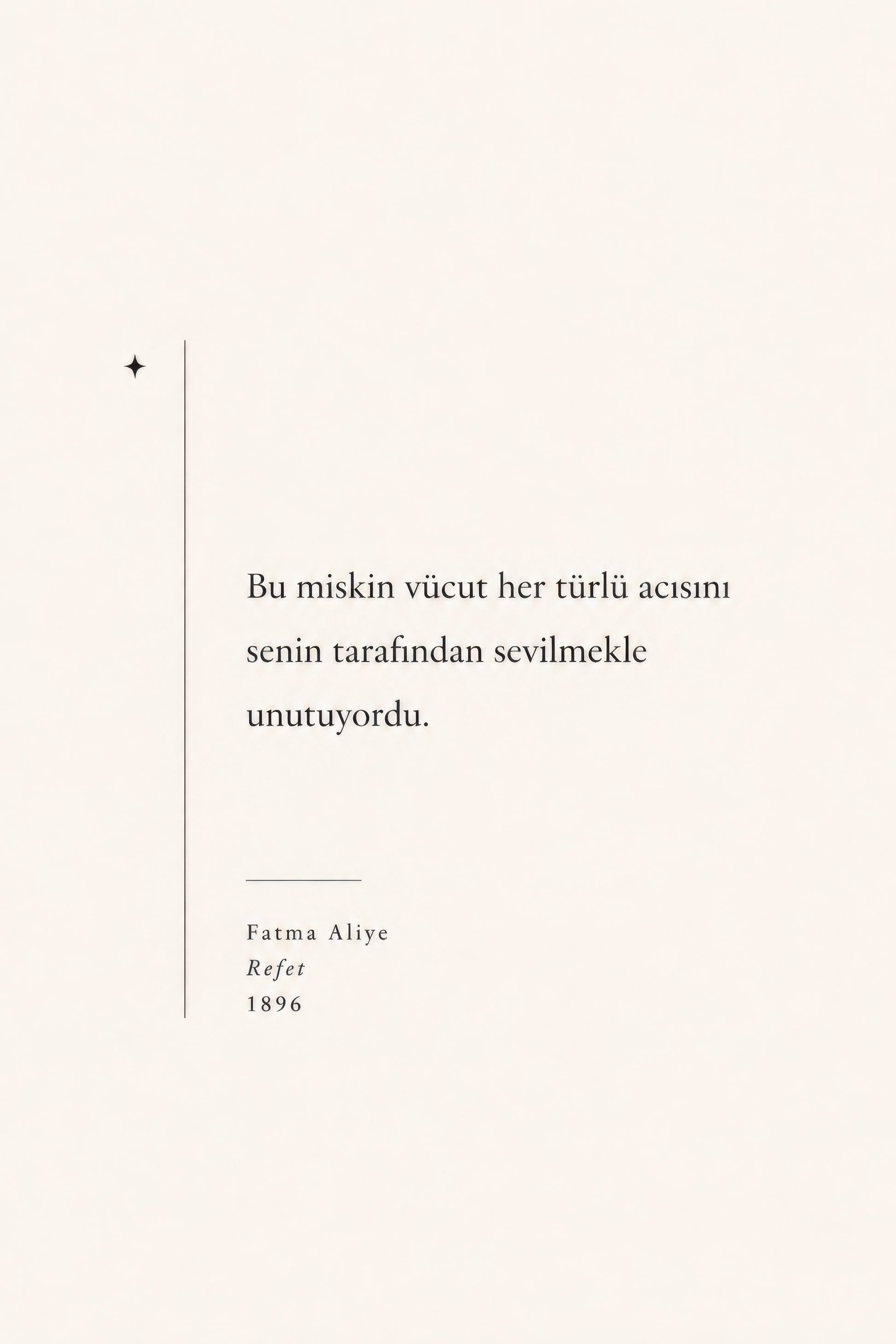 Krem Siyah Fatma Aliye Refet Alıntı Minimalist Duvar Tablosu