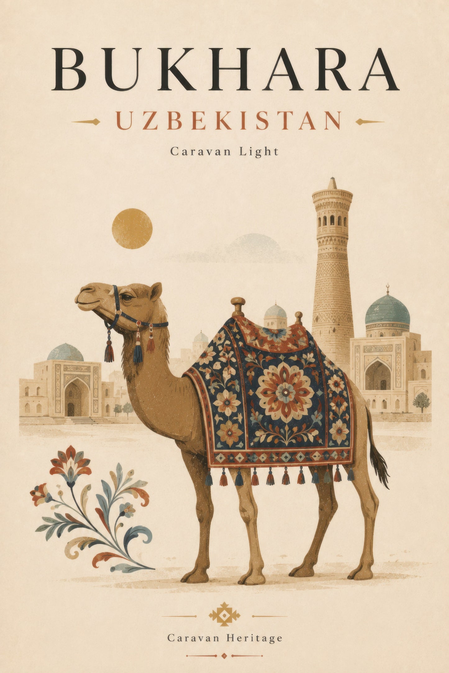 Bej Altın Buhara Özbekistan Deve Vintage Duvar Tablosu
