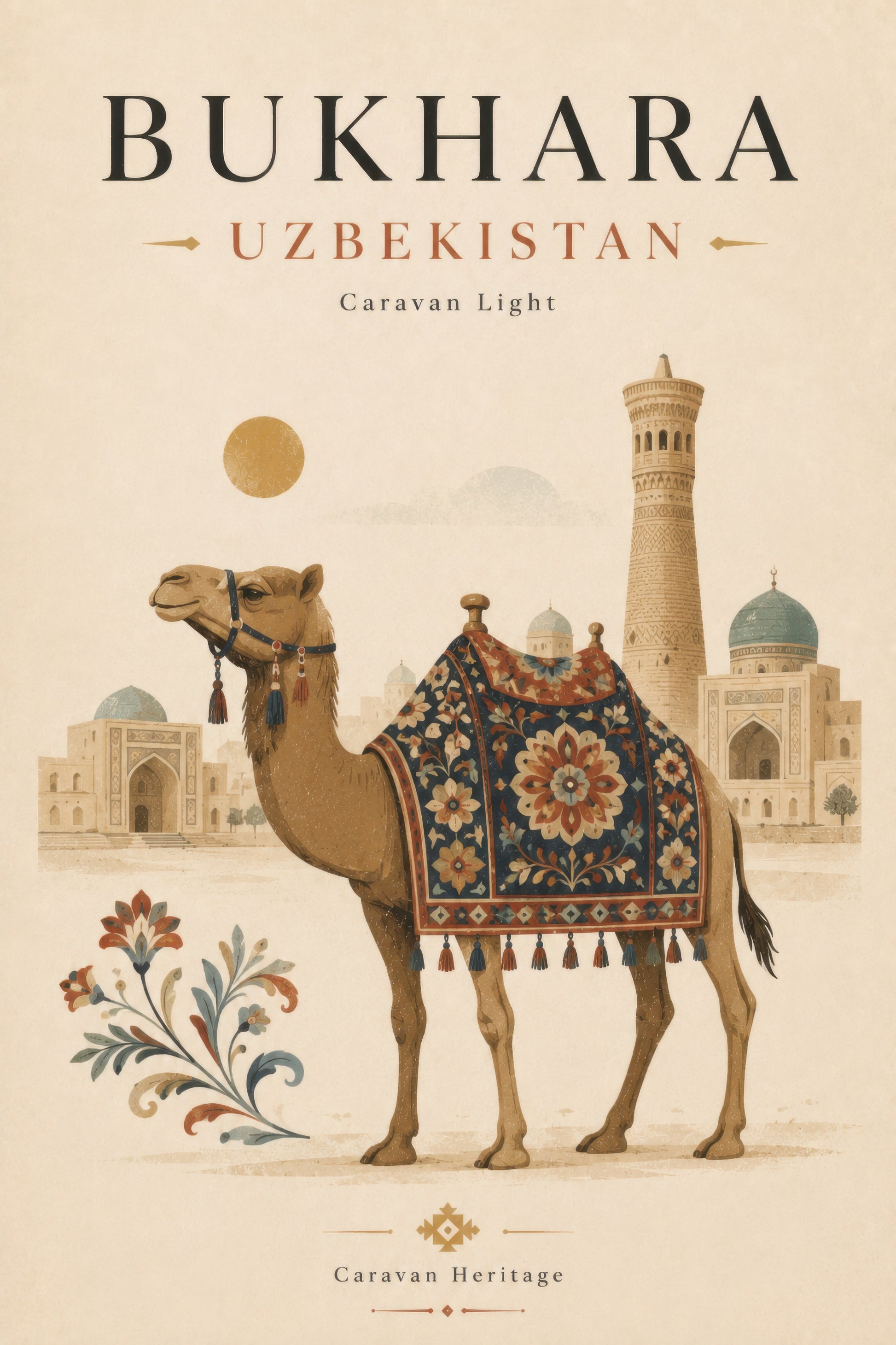 Bej Altın Buhara Özbekistan Deve Vintage Duvar Tablosu