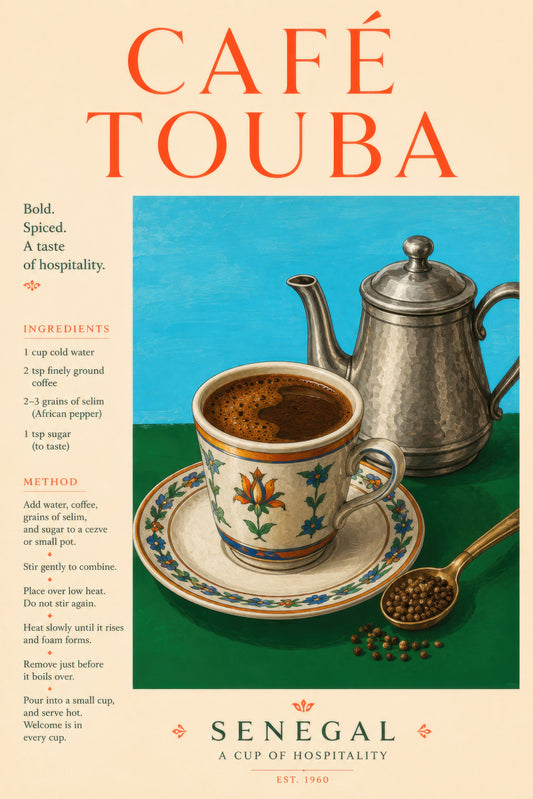 Turuncu Turkuaz Senegal Kahvesi Vintage Poster Duvar Tablosu