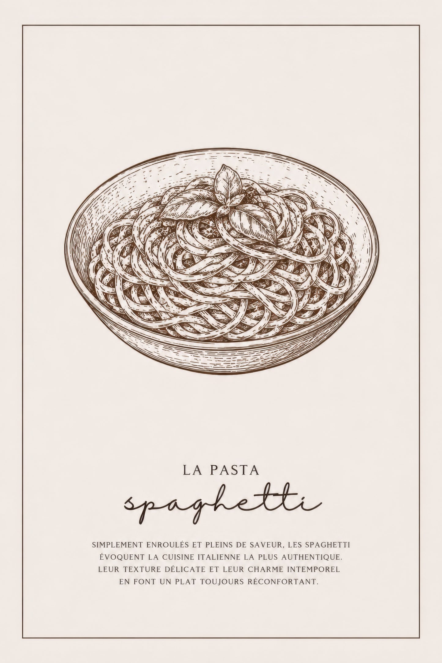 Kahverengi Bej Spagetti Makarna Eskiz Minimalist Duvar Tablosu