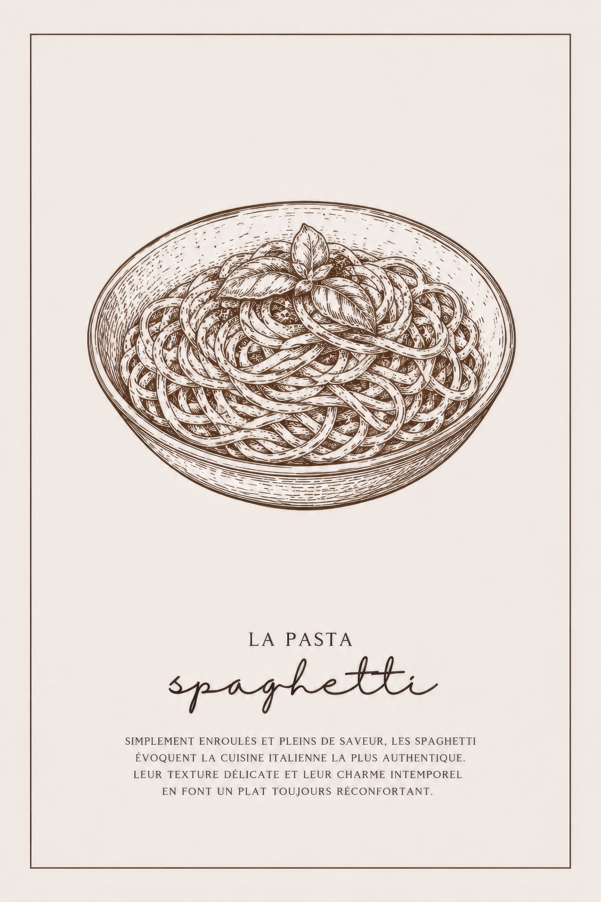 Kahverengi Bej Spagetti Makarna Eskiz Minimalist Duvar Tablosu