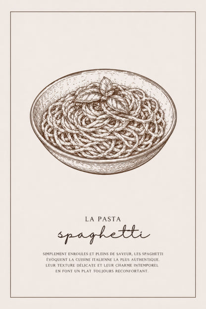 Kahverengi Bej Spagetti Makarna Eskiz Minimalist Duvar Tablosu