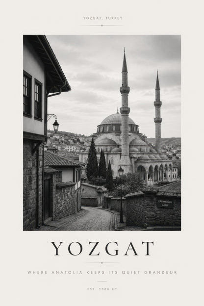Siyah Beyaz Gri Yozgat Cami Manzarası Nostaljik Duvar Tablosu