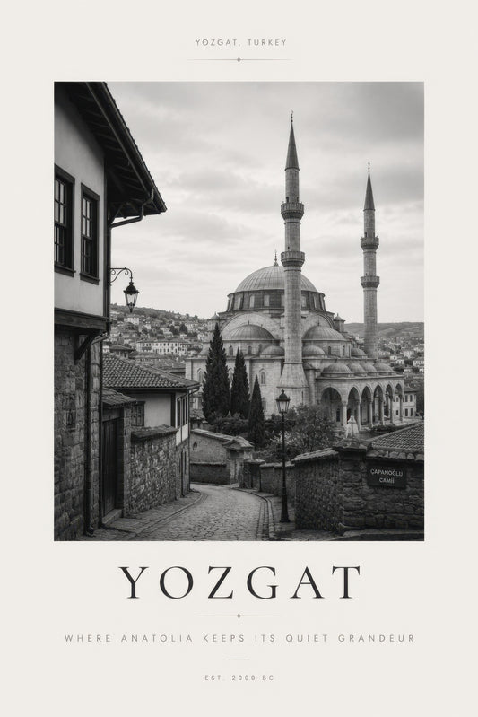 Siyah Beyaz Gri Yozgat Cami Manzarası Nostaljik Duvar Tablosu