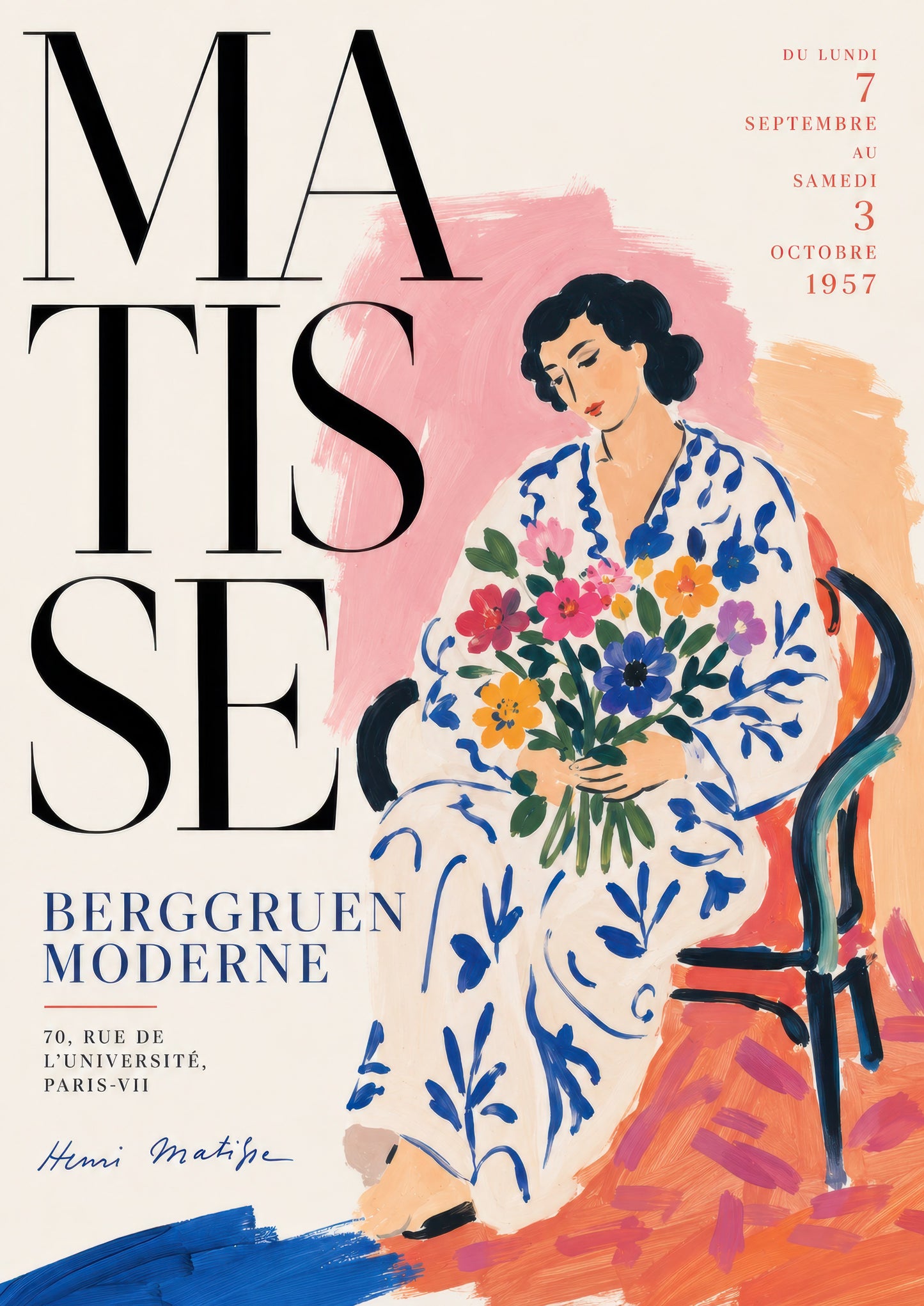 Pembe Mavi Turuncu Matisse Sergisi Vintage Sanat Duvar Tablosu