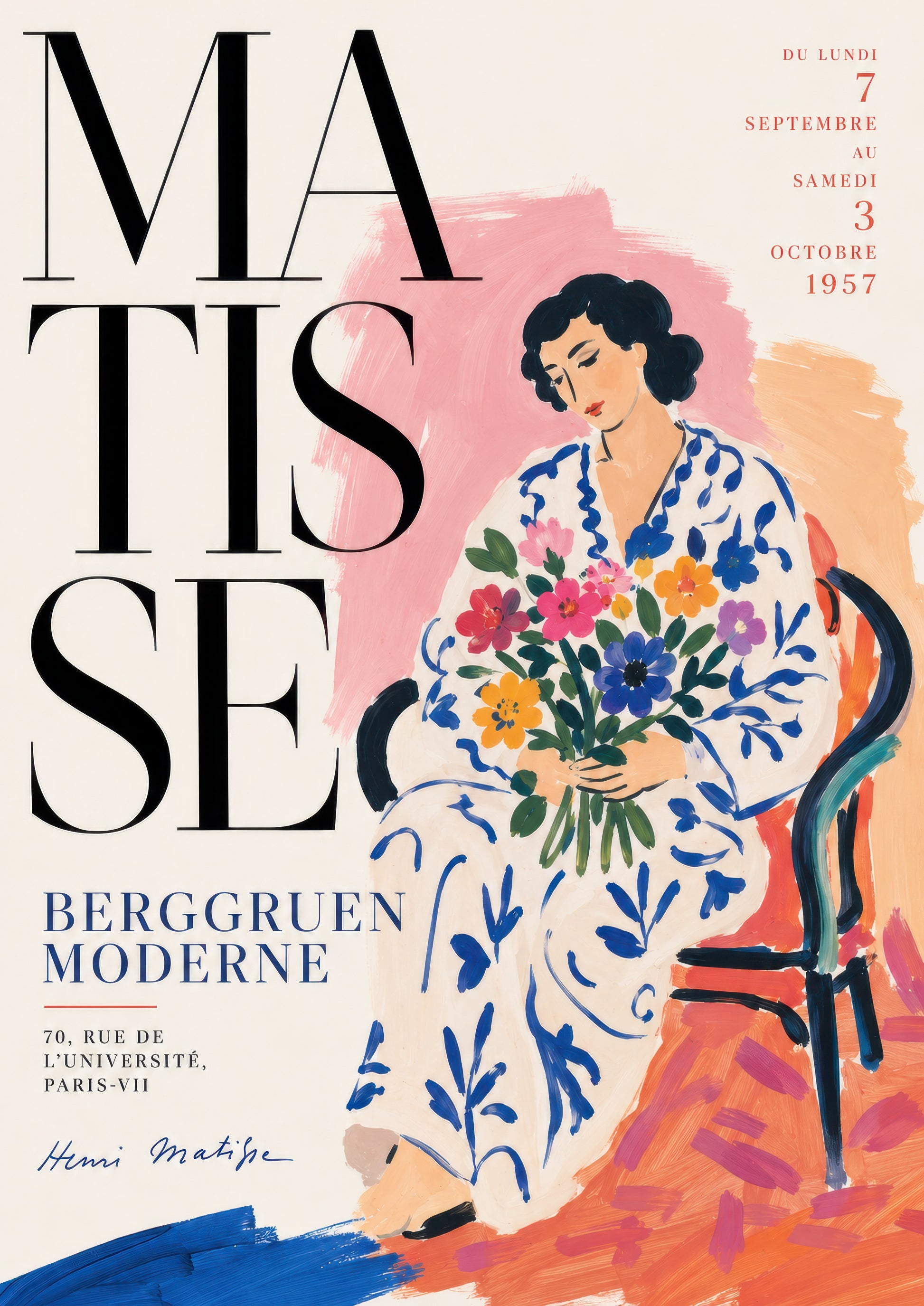 Pembe Mavi Turuncu Matisse Sergisi Vintage Sanat Duvar Tablosu