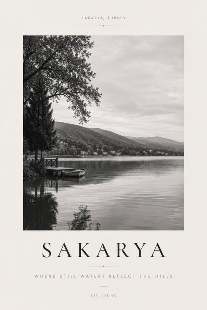 Siyah Beyaz Sakarya Göl Manzarası Minimalist Duvar Tablosu