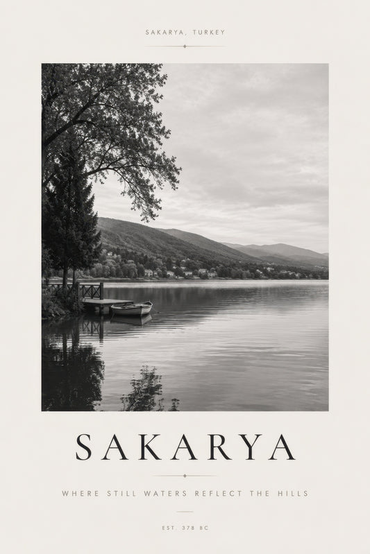 Siyah Beyaz Sakarya Göl Manzarası Minimalist Duvar Tablosu