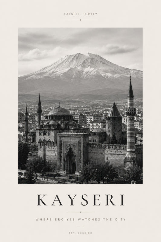 Siyah Beyaz Kayseri Erciyes Manzarası Mimari Duvar Tablosu