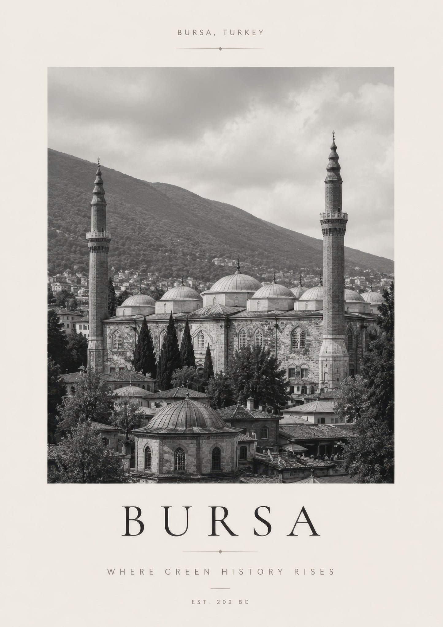 Gri Bej Bursa Tarihi Cami Mimari Duvar Tablosu