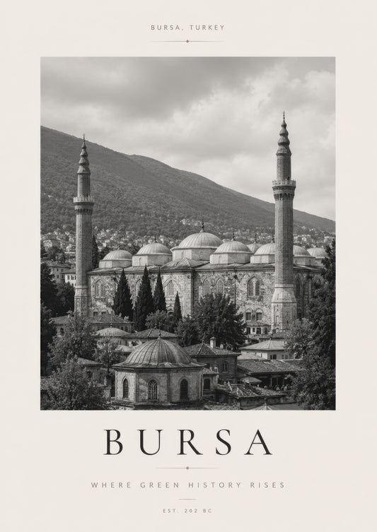 Gri Bej Bursa Tarihi Cami Mimari Duvar Tablosu