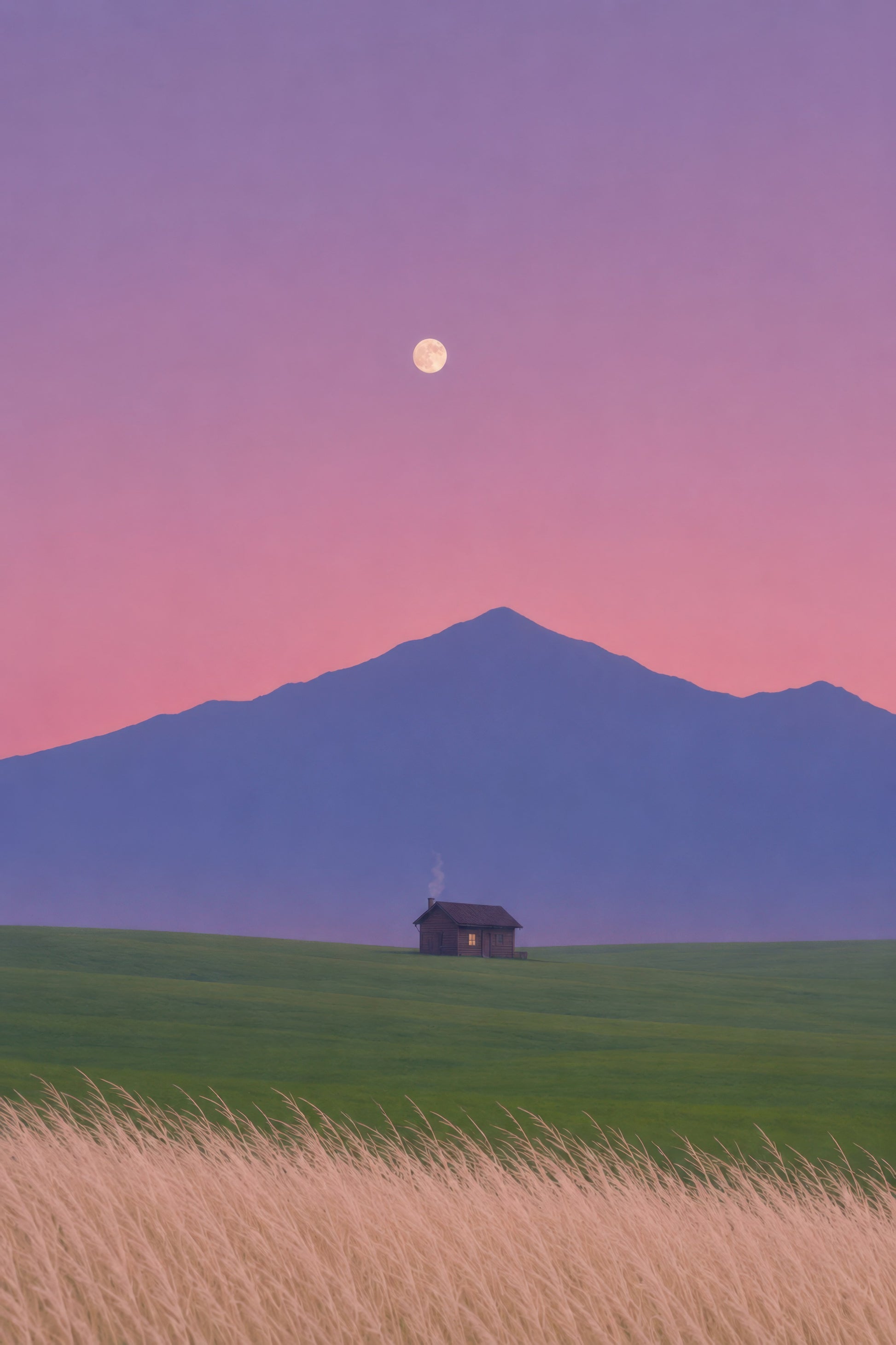 Mor Pembe Dağ Manzarası Minimalist Duvar Tablosu