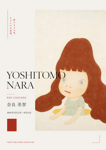 Kırmızı Krem Japon Sanat Posteri Yoshitomo Nara İllüstrasyon Duvar Tablosu