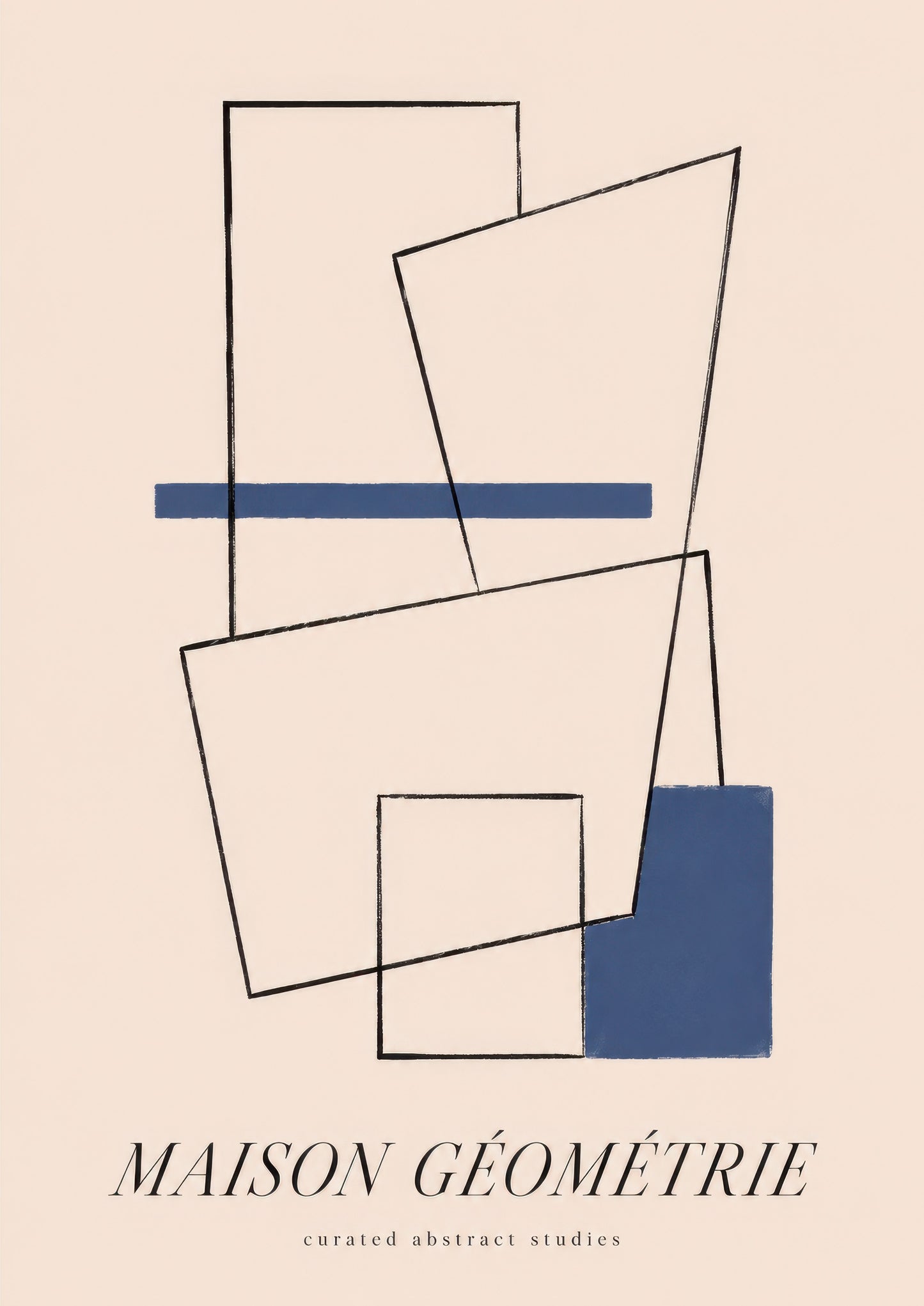 Mavi Bej Geometrik Soyut Mimari Duvar Tablosu