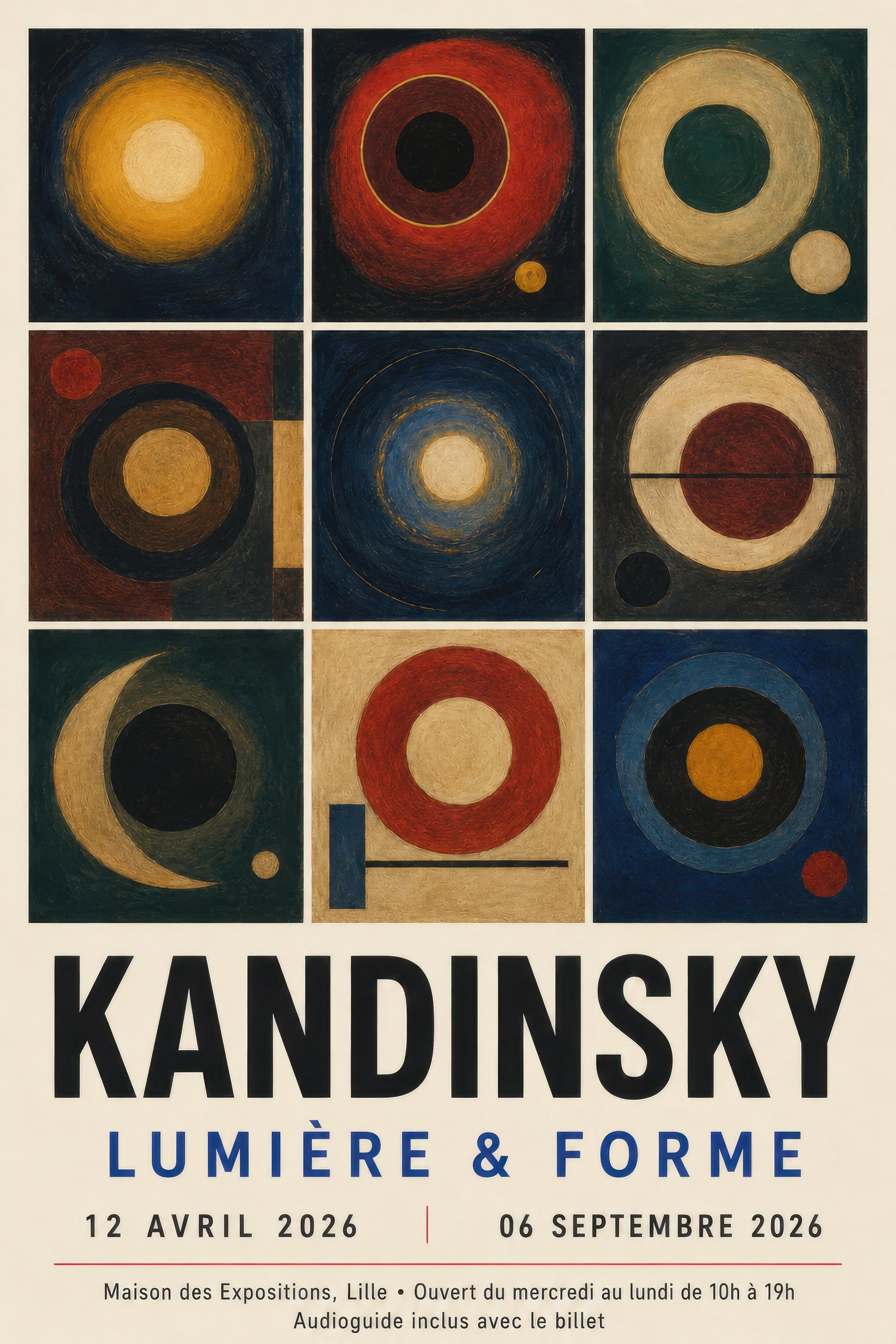 Kırmızı Mavi Altın Kandinsky Soyut Geometrik Duvar Tablosu
