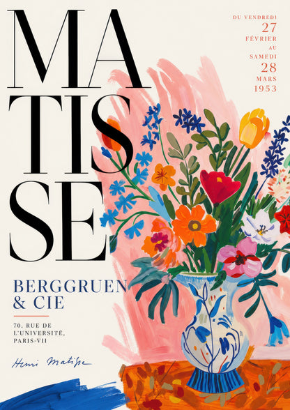 Pembe Mavi Turuncu Matisse Çiçek Vazosu Vintage Poster Duvar Tablosu
