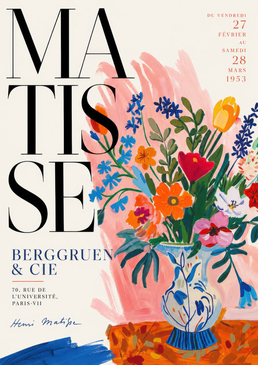Pembe Mavi Turuncu Matisse Çiçek Vazosu Vintage Poster Duvar Tablosu