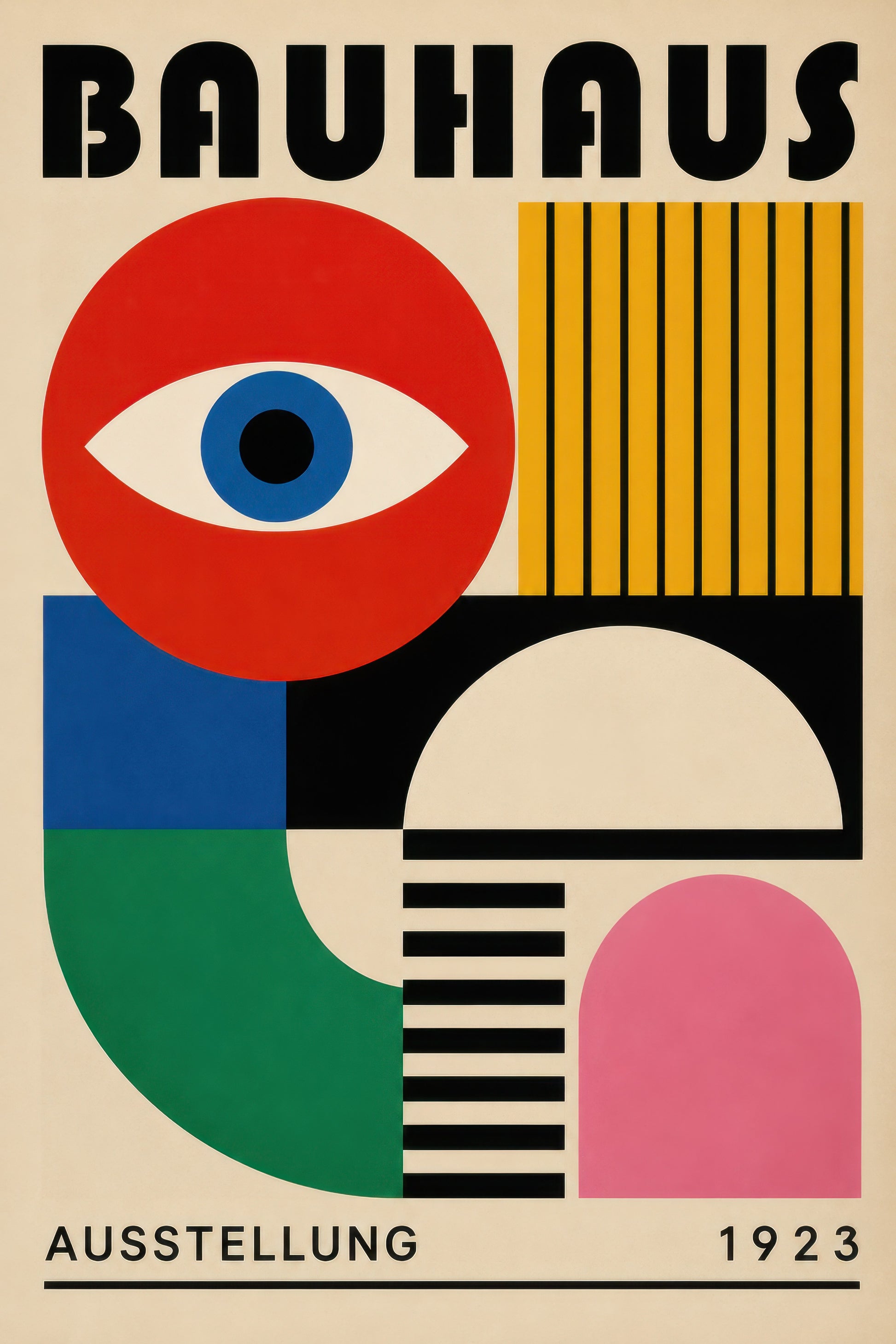Kırmızı Sarı Mavi Yeşil Bauhaus Sergi Afişi Geometrik Duvar Tablosu