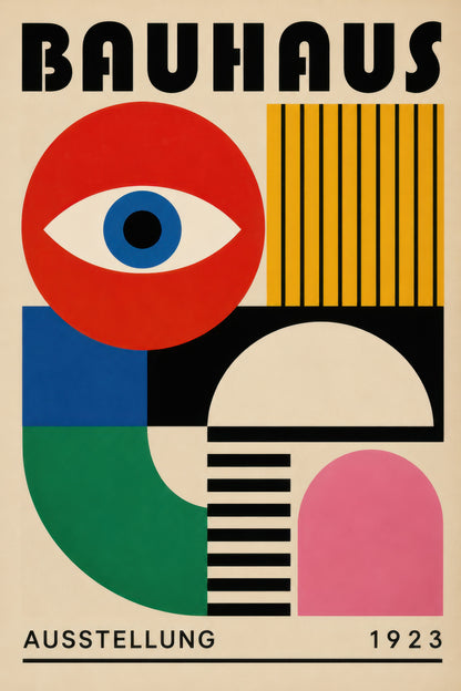 Kırmızı Sarı Mavi Yeşil Bauhaus Sergi Afişi Geometrik Duvar Tablosu