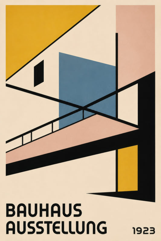 Sarı Mavi Bauhaus Mimari Geometrik Soyut Duvar Tablosu