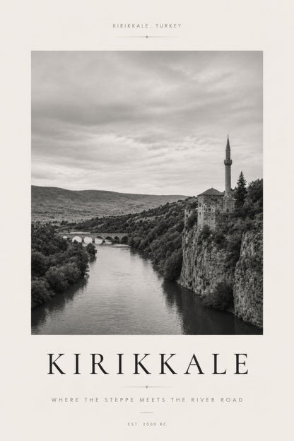 Gri Bej Kırıkkale Tarihi Köprü Manzarası Siyah Beyaz Duvar Tablosu
