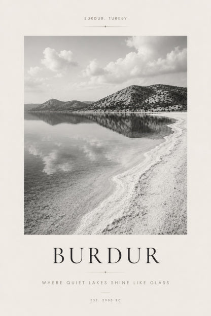 Gri Beyaz Burdur Göl Manzarası Minimalist Duvar Tablosu