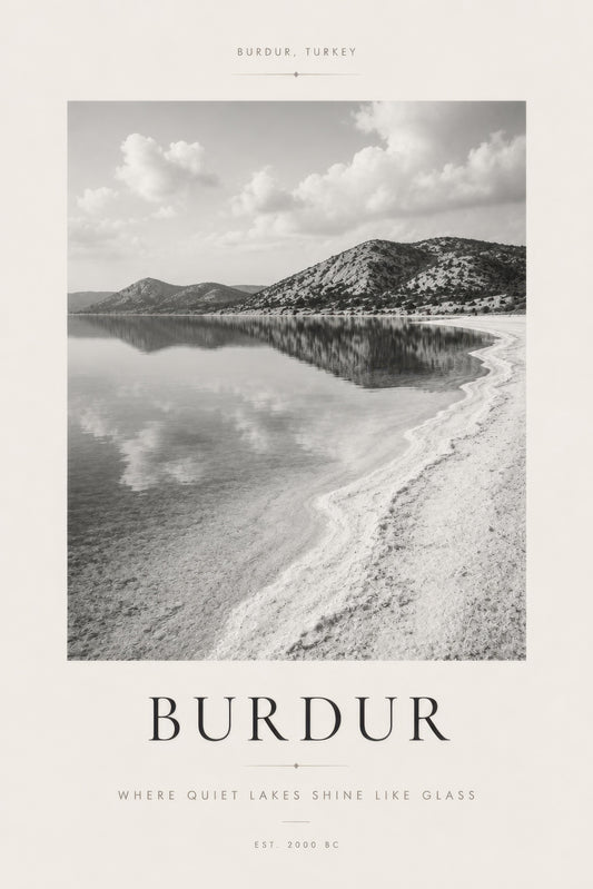 Gri Beyaz Burdur Göl Manzarası Minimalist Duvar Tablosu