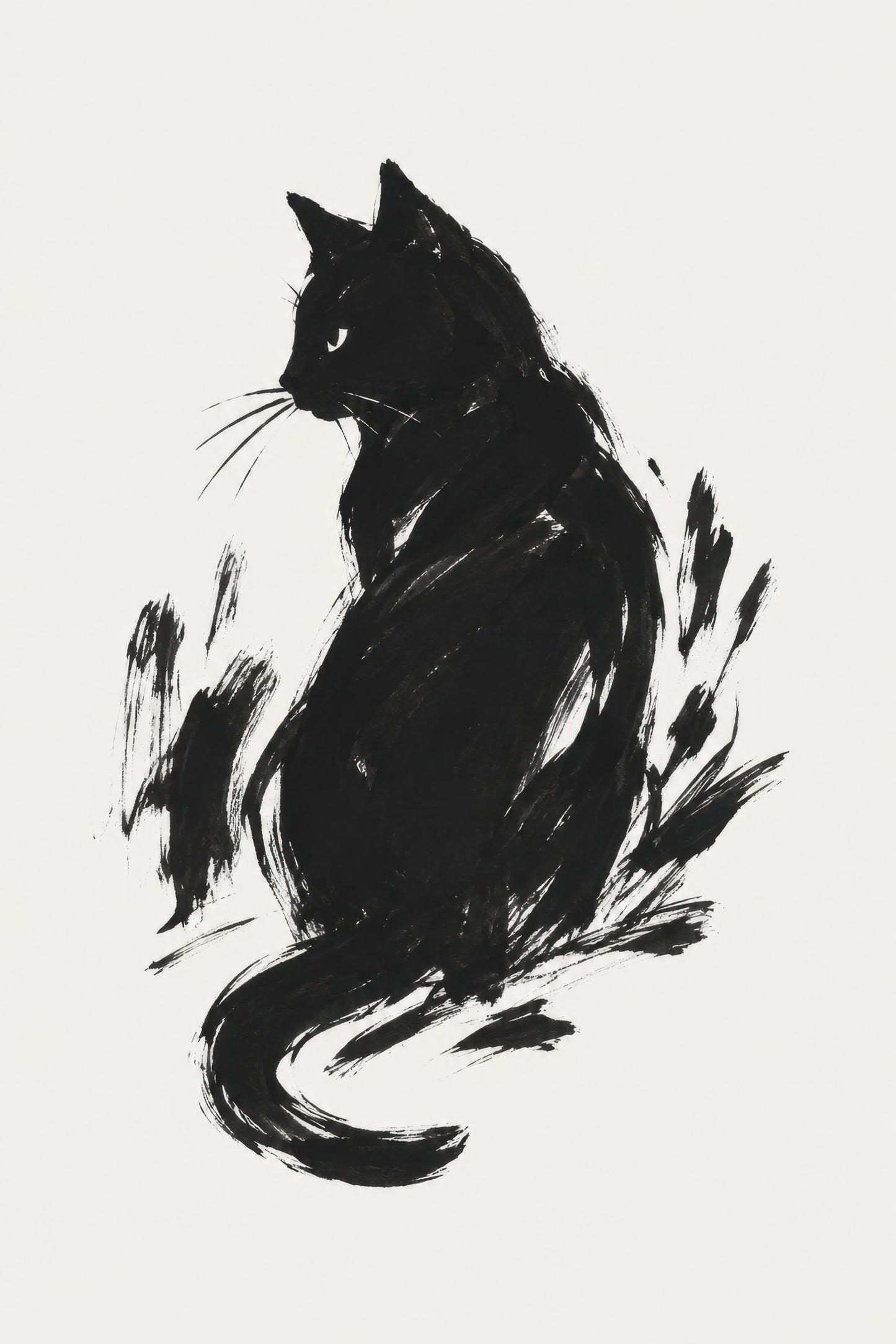 Siyah Beyaz Kedi Figürü Minimalist Duvar Tablosu