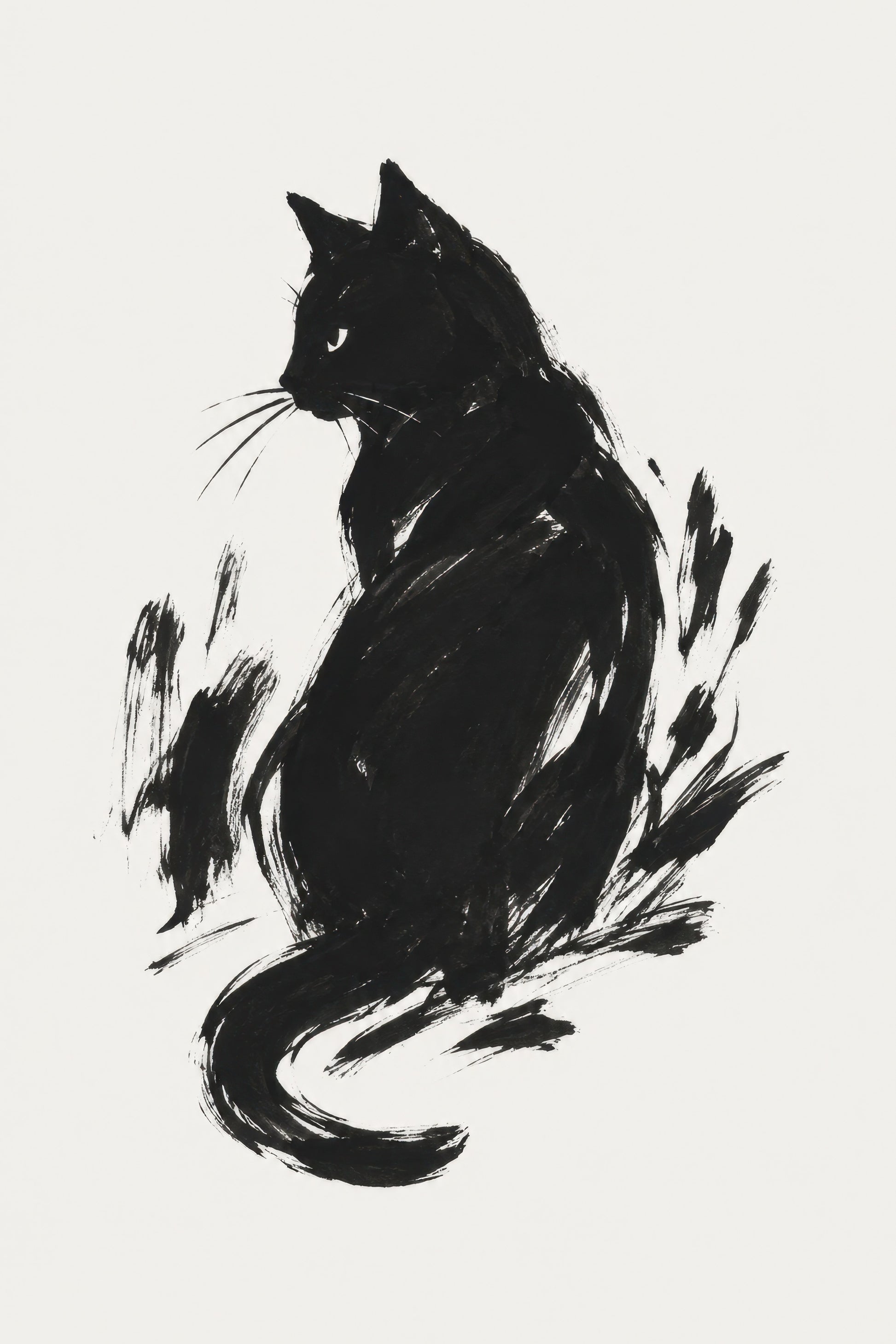 Siyah Beyaz Kedi Figürü Minimalist Duvar Tablosu