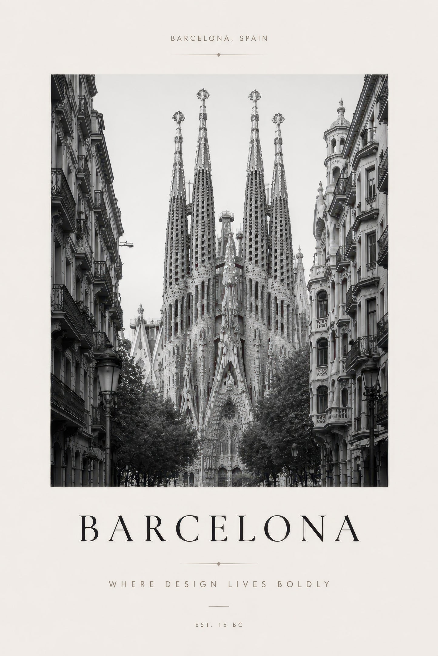 Siyah Beyaz Barcelona Sagrada Familia Mimari Duvar Tablosu