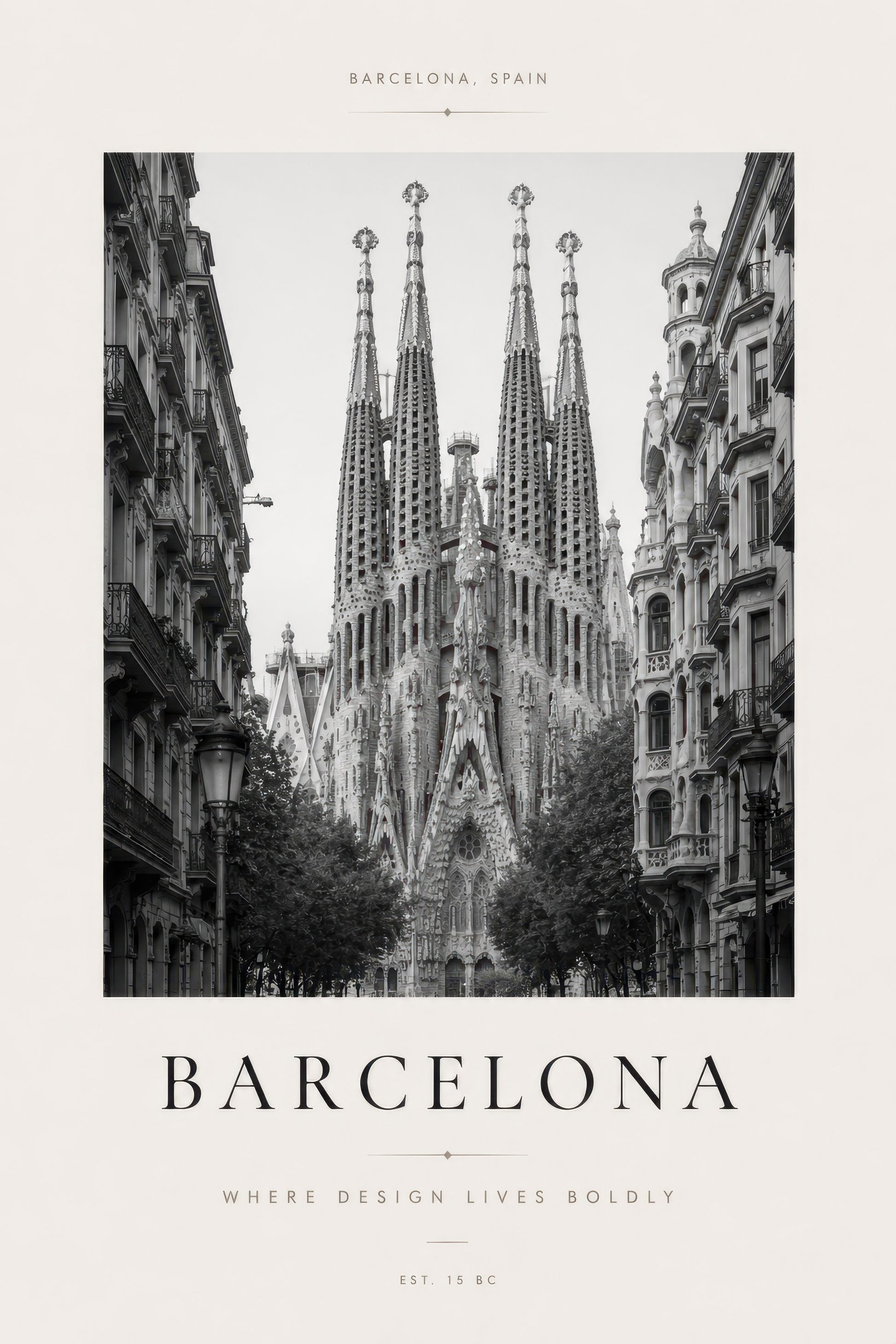 Siyah Beyaz Barcelona Sagrada Familia Mimari Duvar Tablosu