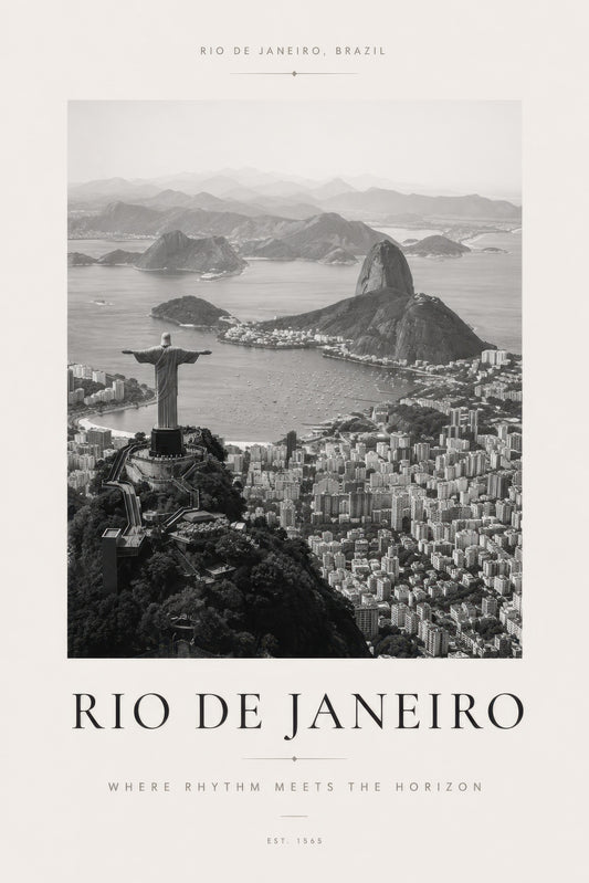 Siyah Beyaz Rio de Janeiro Manzarası Minimalist Duvar Tablosu