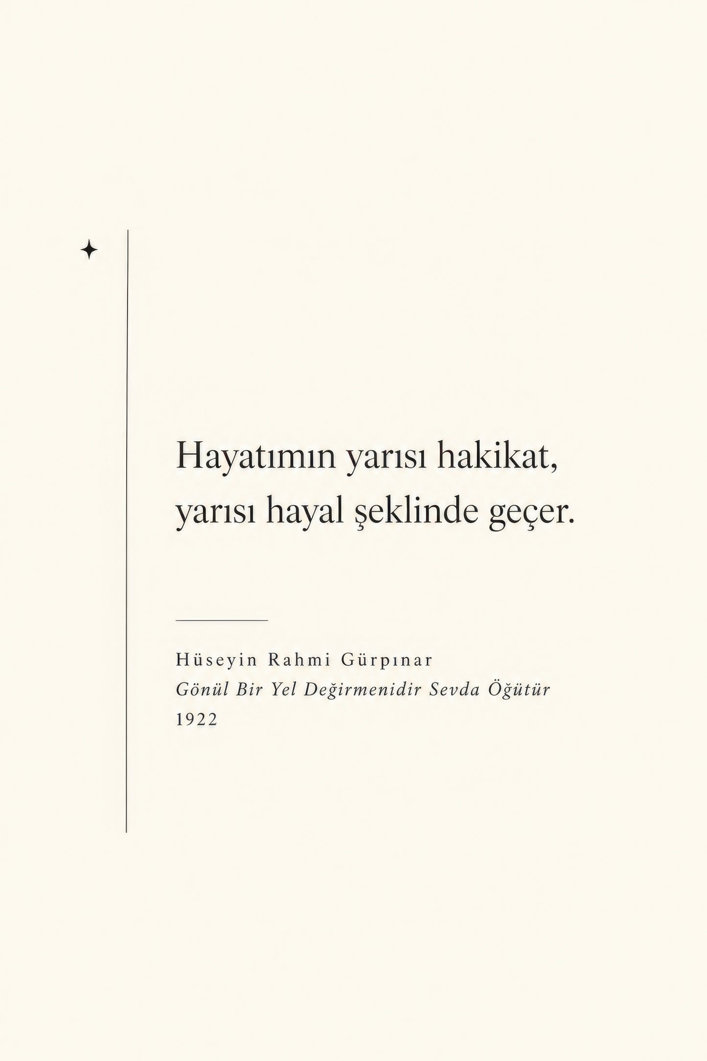 Krem Siyah Hüseyin Rahmi Gürpınar Alıntı Minimalist Duvar Tablosu