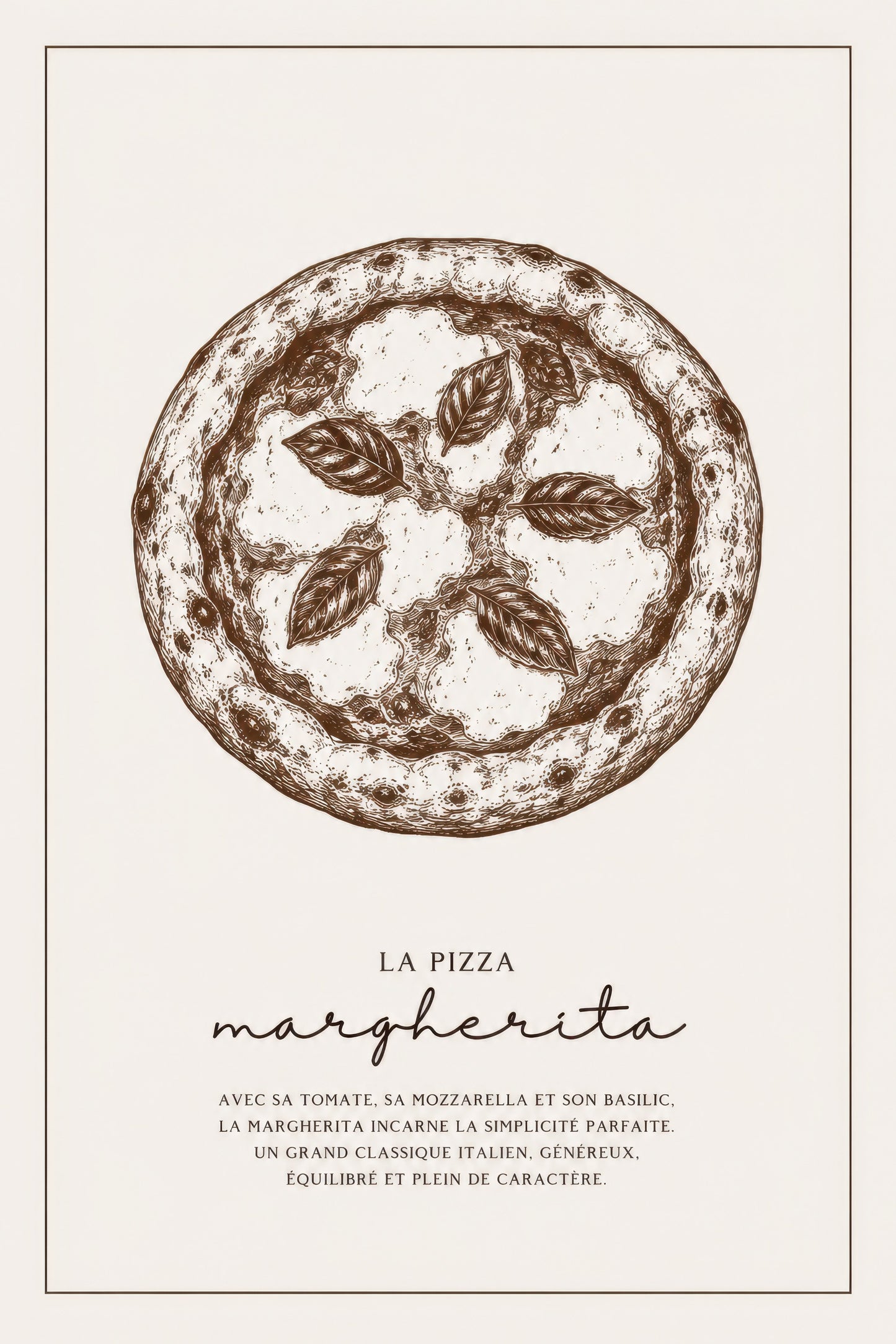 Kahverengi Bej Pizza Margherita Vintage Mutfak Duvar Tablosu
