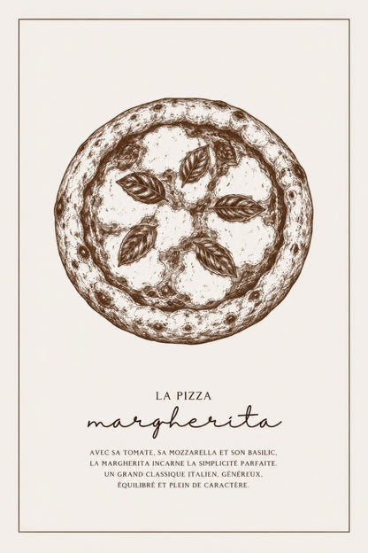 Kahverengi Bej Pizza Margherita Vintage Mutfak Duvar Tablosu