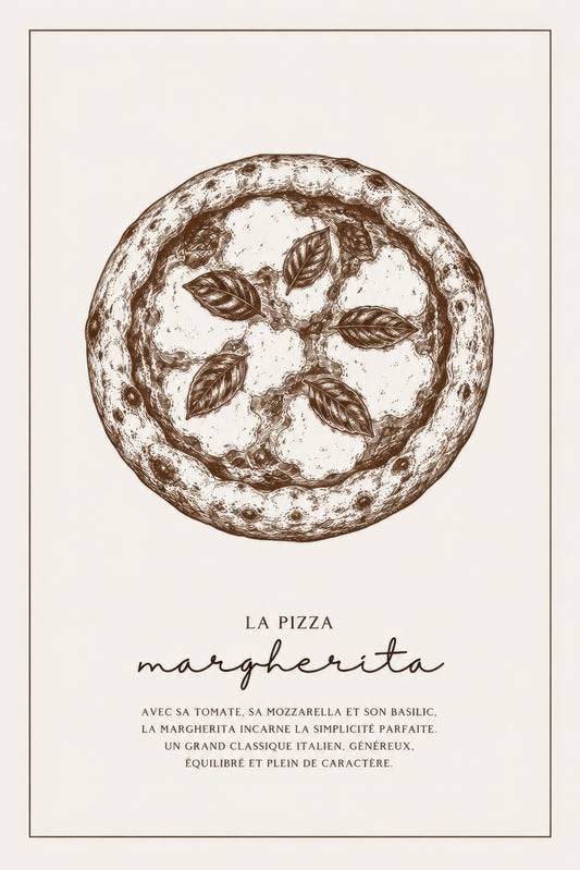 Kahverengi Bej Pizza Margherita Vintage Mutfak Duvar Tablosu