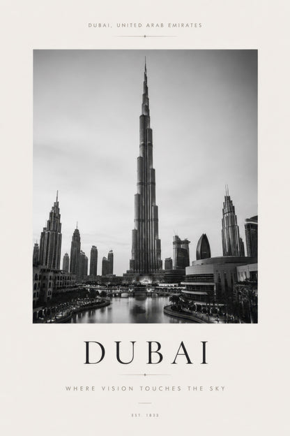 Siyah Beyaz Dubai Burj Khalifa Mimari Duvar Tablosu