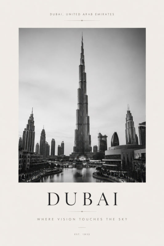 Siyah Beyaz Dubai Burj Khalifa Mimari Duvar Tablosu