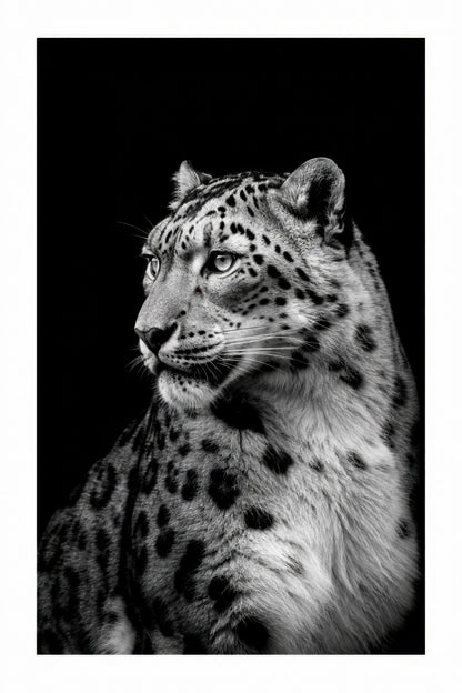 Siyah Beyaz Kar Leoparı Portre Soyut Duvar Tablosu