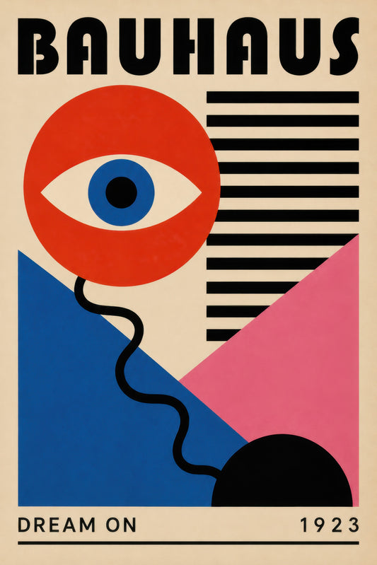 Kırmızı Mavi Pembe Bauhaus Göz Geometrik Soyut Duvar Tablosu