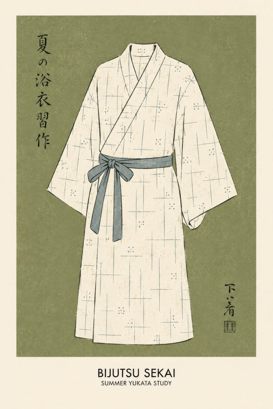 Zeytin Yeşili Krem Japon Yukata Minimalist Duvar Tablosu
