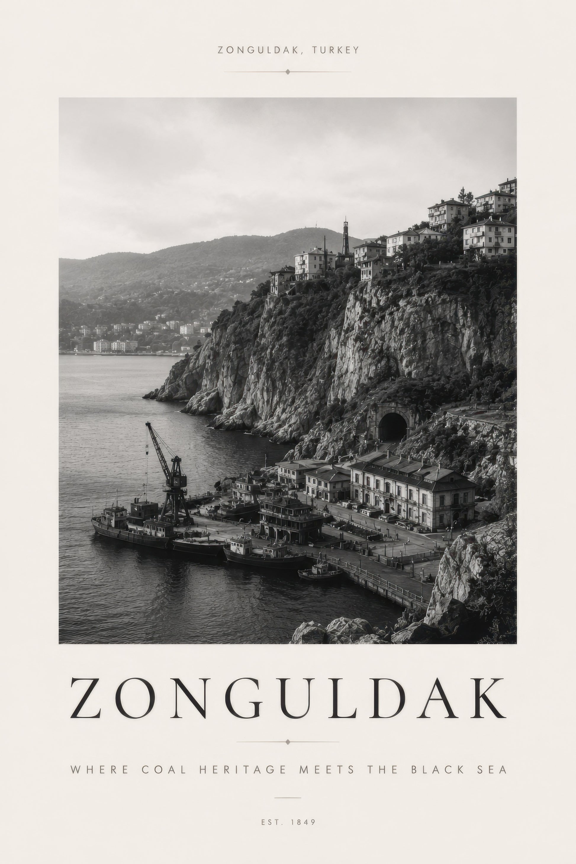 Siyah Beyaz Zonguldak Liman Manzarası Nostaljik Duvar Tablosu