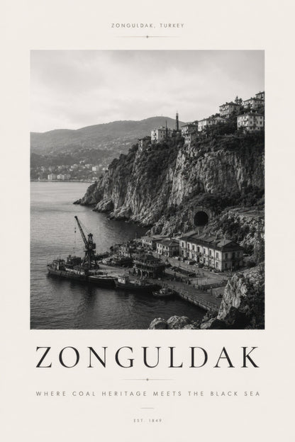 Siyah Beyaz Zonguldak Liman Manzarası Nostaljik Duvar Tablosu