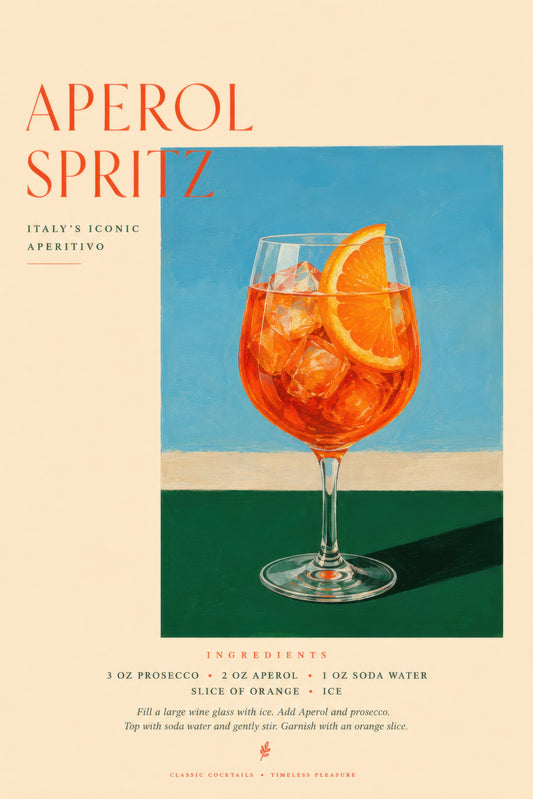 Turuncu Mavi Aperol Spritz Kokteyl İllüstrasyon Duvar Tablosu