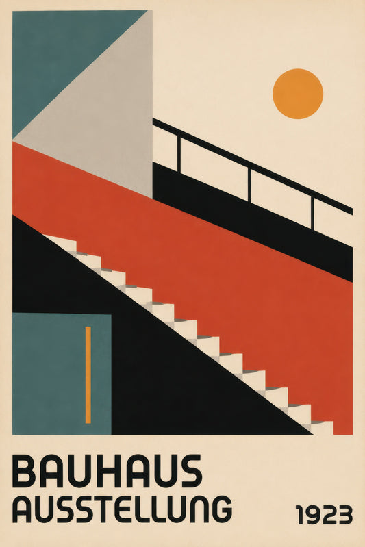 Kırmızı Turuncu Bauhaus Mimari Geometrik Duvar Tablosu