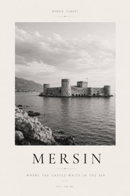 Gri Beyaz Mersin Kalesi Tarihsel Siyah Beyaz Duvar Tablosu