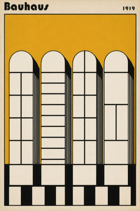 Sarı Siyah Bauhaus Mimari Geometrik Duvar Tablosu